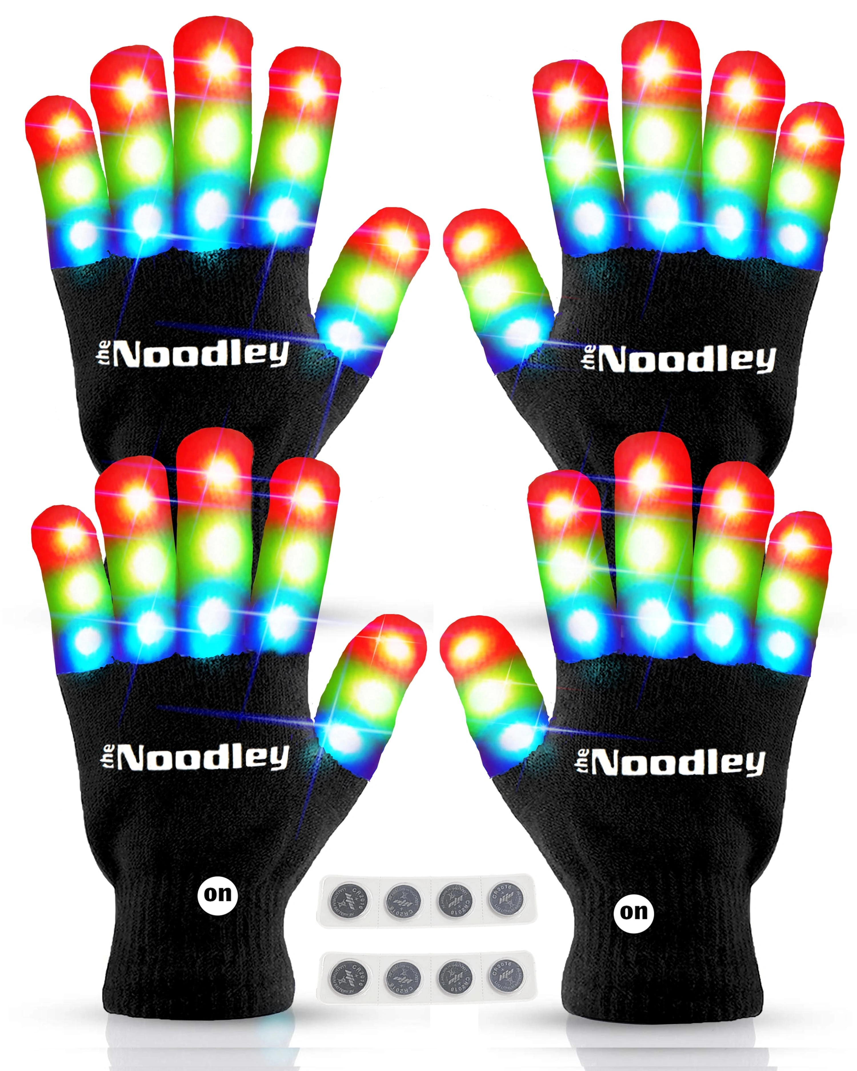 Glow-in-the-Dark Fun: Noodley Kids' LED Gloves – 2 Pairs!